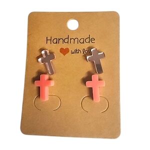 Blush Mocha Cross Acrylic Stud Earrings - 2 Pair